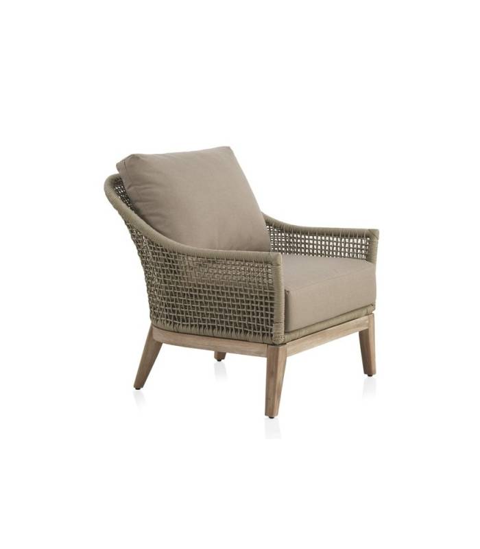 Sillón de Madera de Acacia y Trenzado en Cuerda Capuchino