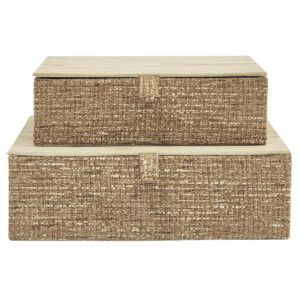 Set 2 Cajas Madera/Tejido Caramelo