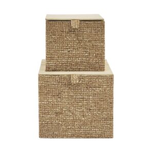 Set 2 Cajas Madera/Tejido Caramelo