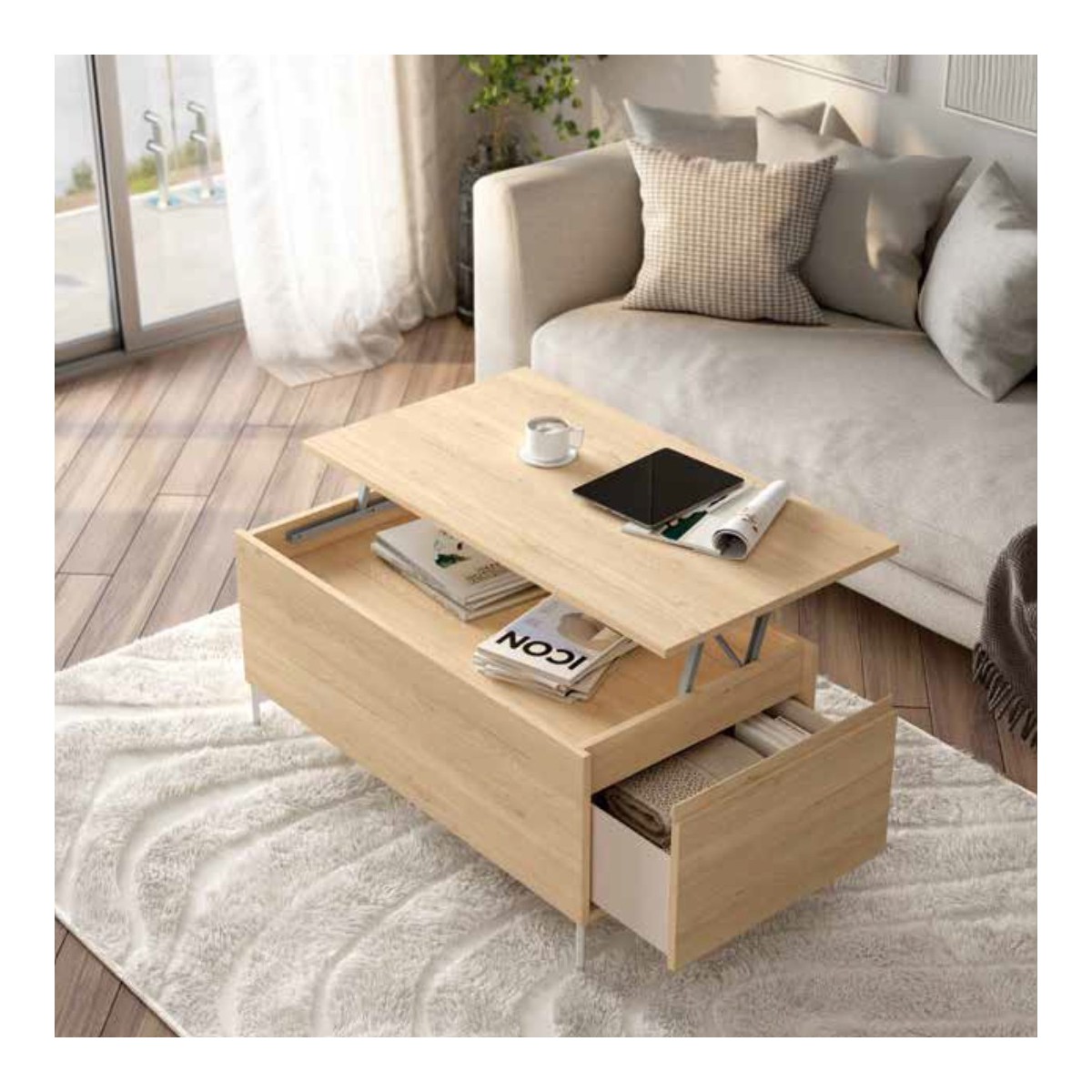 Mesa Centro Elevable Batzan Roble