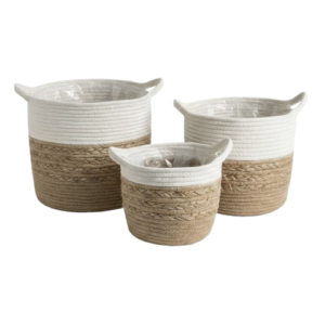 Set de 3 Maceteros Bicolor Blanco Asas
