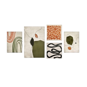 Set de 5 Lienzos Abstracto Verde 50% al Óleo
