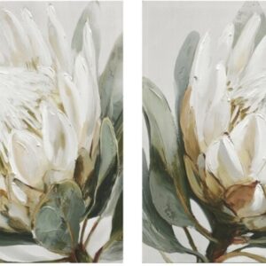 Set de 2 Lienzos Flor Blanca 50% Óleo 70x70cm