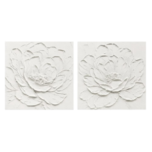 Set de 2 Óleo 100% Flores Blancas 100x100cm