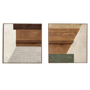 Set 2 Cuadros Óleo Marco Madera Nogal 80x80x3.5cm